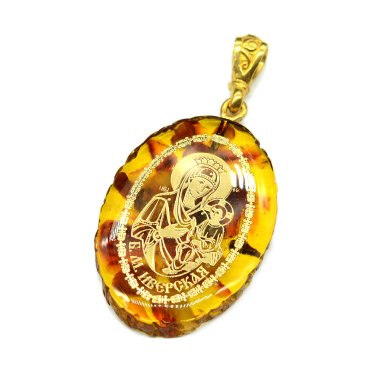 Утварь и подарки Медальон-образок из янтаря «Иверская Божья Матерь» (2,3 х 3 см)
