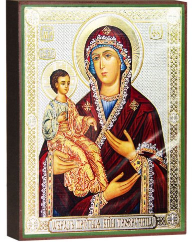Иконы Троеручица икона Божией Матери, литография на дереве (13 х 16 см)