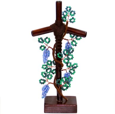 Утварь и подарки Крест святой Нины с декоративной лозой из бисера, на подставке