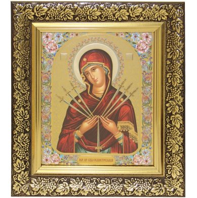 Иконы Семистрельная икона Божией Матери в багетной рамке (21,5 х 24 см)