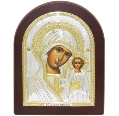 Иконы Казанская Божия Матерь икона в серебряном окладе, ручная работа (17,5 х 22,5 см)