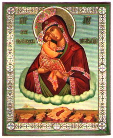 Иконы Почаевская икона Божией Матери литография на дереве (13 х 16 см)
