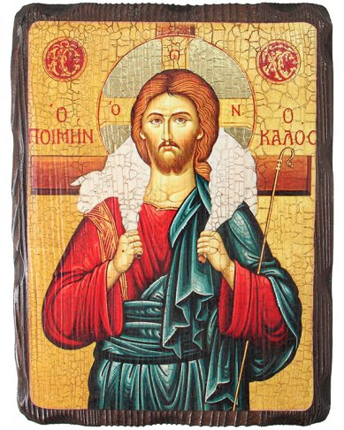 Иконы Пастырь Добрый икона на доске под старину (18х24 см)