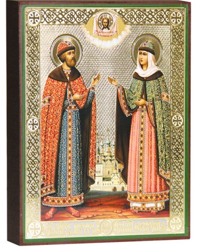 Иконы Петр и Феврония Муромские, икона литография на дереве (13 х 16 см)