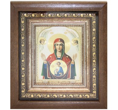Иконы Знамение икона Божией Матери в киоте (17 х 19,5 см)
