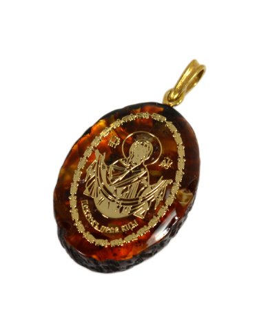Утварь и подарки Медальон-образок из янтаря «Покров Пресвятой Богородицы» (2,3 х 3 см)