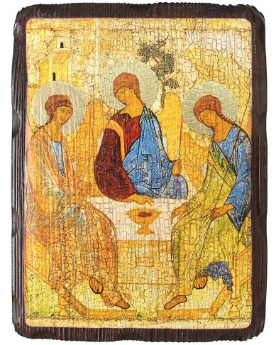 Иконы Троица икона на доске под старину (18х24 см)