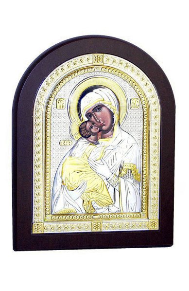 Иконы Владимирская икона Божией Матери, в серебряном окладе, ручная работа (14,5 х 18,5 см)