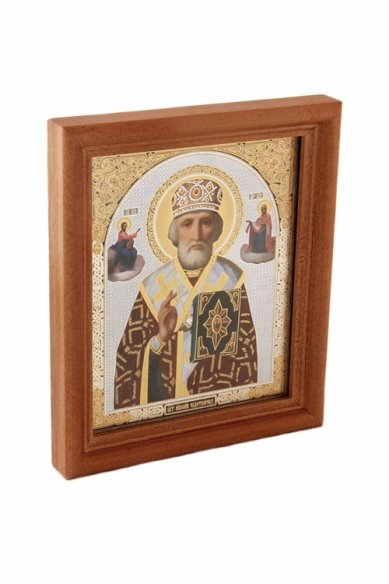 Иконы Николай Чудотворец с предстоящими икона под стеклом (13х16 см, Софрино)