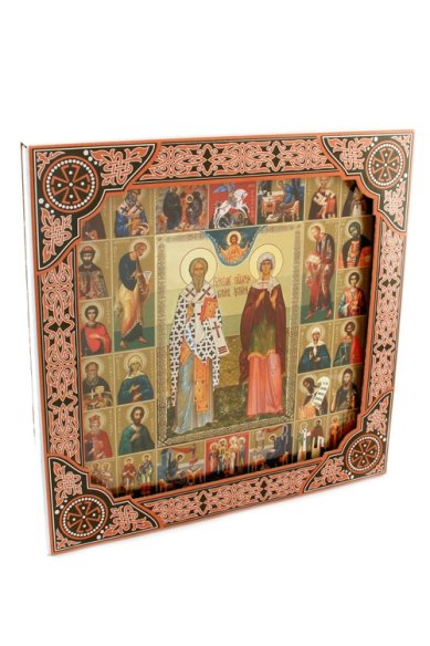 Иконы Киприан и Иустина икона под стеклом с иконографией (28 х 28 см)