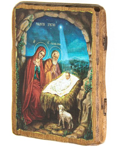 Иконы Рождество Христово, икона на дереве, объемная печать, 12,5х16,5 см