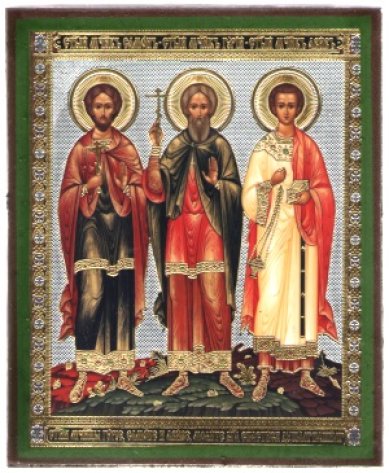 Иконы Гурий, Самон и Авив мученики икона на дереве (9х10,5 см, Тиль)