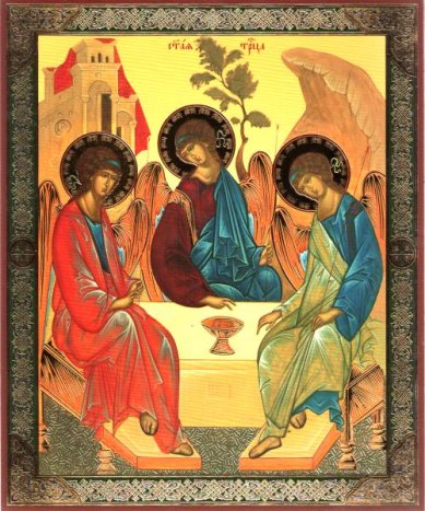Иконы Святая Троица икона на оргалите (18 х 24 см, Софрино)