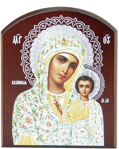 Иконы Казанская икона Божией Матери, на доске аркой, 10х12 см