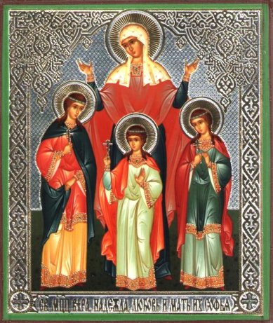 Иконы Вера, Надежда, Любовь и мать их София икона на дереве (9х10,5 см, Тиль)