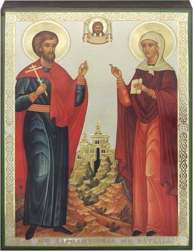 Иконы Адриан и Наталия мученики икона на дереве 17х24 см, Тиль
