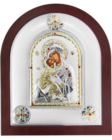 Иконы Владимирская икона Божией Матери, в серебряном окладе ручная работа, Греция (23,5 х 28,5 см)