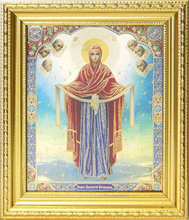 Иконы Покров Пресвятой Богородицы, икона в багетной рамке (19 х 22 см)