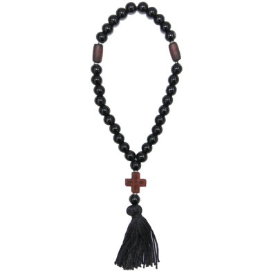 Утварь и подарки Четки 30 зерен из гагата, черные, с коричневым крестиком, освящено на мощах Гавриила в монастыре Самтавро