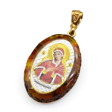 Утварь и подарки Медальон-образок из янтаря «Семистрельная Божья Матерь» (2,3 х 3 см)