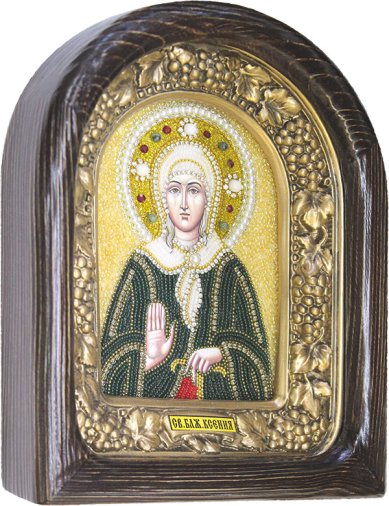 Иконы Ксения Петербургская икона из бисера (золотой фон, 18,5 х 23 см)