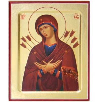 Иконы Семистрельная икона Божией Матери на дереве (12,5 х 16 см)