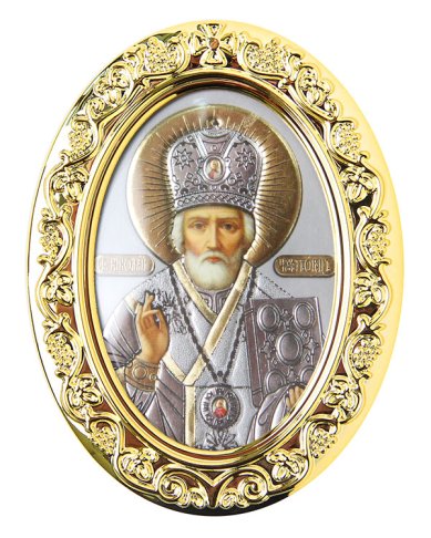 Иконы Николай Чудотворец в митре, икона на подставке (пластик)