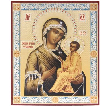 Иконы Тихвинская икона Божией Матери на оргалите (11 х 13 см, Софрино)