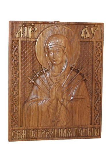 Иконы Семистрельная икона Божией Матери на дереве, с восковым покрытием, ручная работа (19,5 х 16 см)