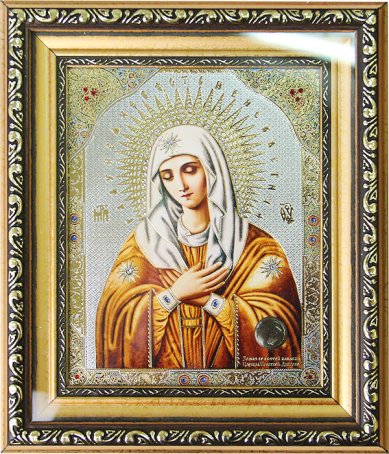 Утварь и подарки Умиление, Пресвятая Богородица, икона аналойная малая в киоте со стразами и мощевиком