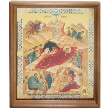 Иконы Рождество Христово икона под стеклом с мощевиком (20 х 24 см, Софрино)