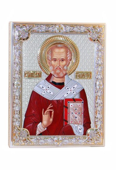 Иконы Икона Николая Угодника икона в серебряном окладе, ручная работа (12 х 16 см)