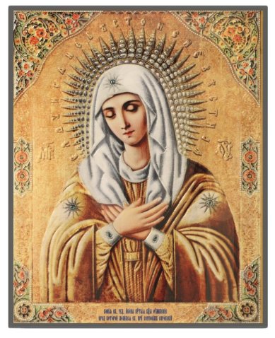 Иконы Умиление, икона Божией Матери на доске, объёмная печать, лак (13 х 15,8 см)
