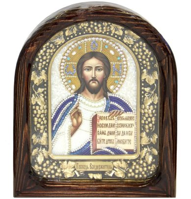 Иконы Господь Вседержитель икона из бисера (на белом фоне, 18,5 х 23 см)