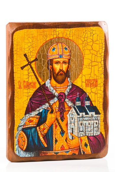 Иконы Владислав Сербский икона на доске под старину (18х24 см)