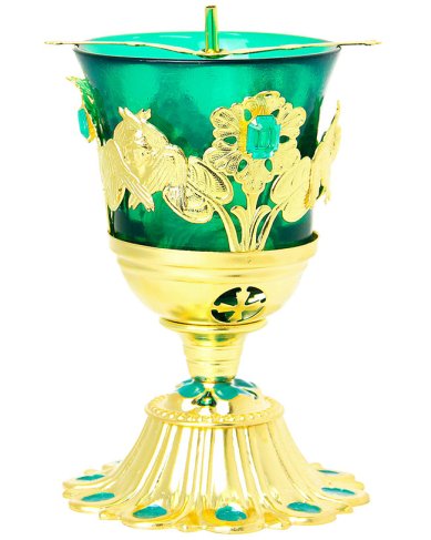 Утварь и подарки Лампада настольная с зеленым стаканом (высота 14 см)