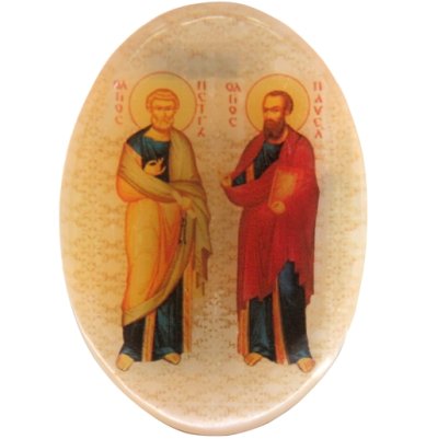 Иконы Икона автомобильная из селенита «Петр и Павел» (4 х 5,5 см)