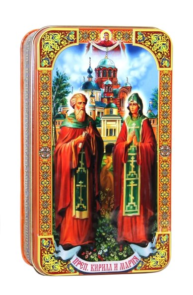 Натуральные товары Шкатулка подарочная с чаем «Преподобные Кирилл и Мария» (ж/б, 100 г)