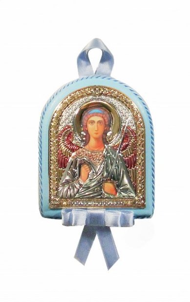 Иконы Ангел Хранитель икона детская, в серебряном окладе (голубая, 7,5 х 9,5 см)