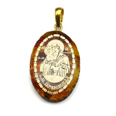 Утварь и подарки Медальон-образок из янтаря «Почаевская Божья Матерь» (2,3 х 3 см)