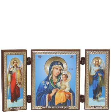 Иконы Неувядаемый цвет икона Божией Матери с архангелами складень тройной (13 х 7,5 см)