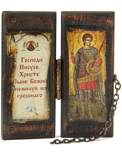 Иконы Димитрий Солунский, дорожный складень с Иисусовой молитвой, 5х12х3 см