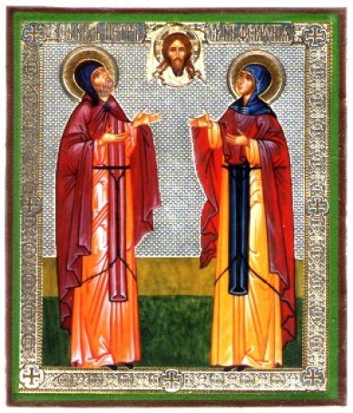 Иконы Петр и Феврония Муромские, икона литография на дереве (6 х 7 см)