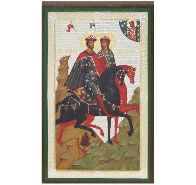 Иконы Борис и Глеб благоверные князья икона на дереве (8 х 12,5 см)