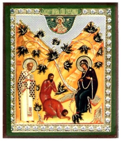 Иконы Беседная икона Божией Матери на дереве (6х7 см, Тиль)
