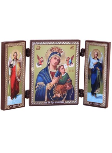 Иконы Страстная икона Божией Матери с архангелами складень тройной (13 х 7,5 см) Юнгеров Павел Александрович