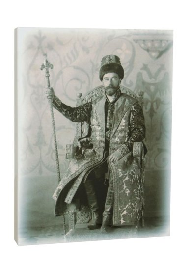 Утварь и подарки Картина на дереве «св.царь Николай II» (малая, портрет, на троне, 15 х 20 см)