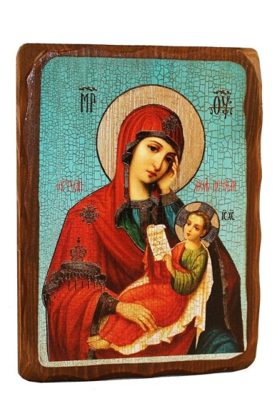 Иконы Утоли моя печали икона Божией Матери, икона на дереве под старину (18х24 см)