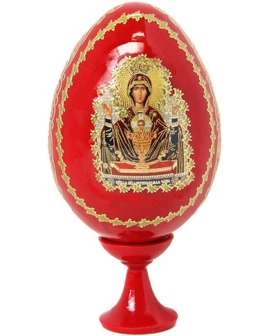 Утварь и подарки Яйцо на подставке большое с образом Пресвятой Богородицы «Неупиваемая чаша»