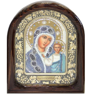 Иконы Казанская икона Божией Матери из бисера (18,5 х 23 см)